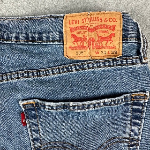 Levi Strauss 505 Mens Jeans W 34 L 29 Blue Wash Straight Fit Denim Western Rodeo - Picture 7 of 9